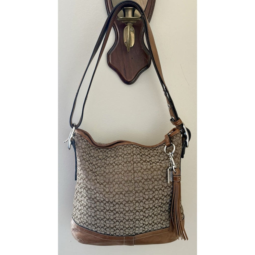 Vintage 2000s Y2K Coach Signature C Jacquard Purse Hobo Bag Old Money Clean Girl